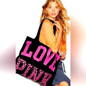 Vintage Pink Victoria’s Secret tote in black with hot pink leopard